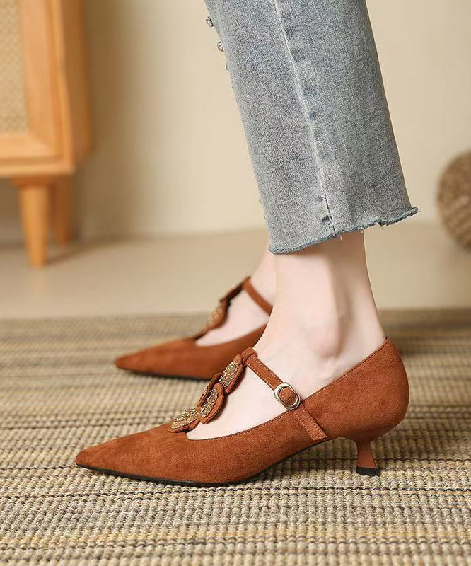 Heels Women Brown Suede High Pointed Splicing Toe FashionChic