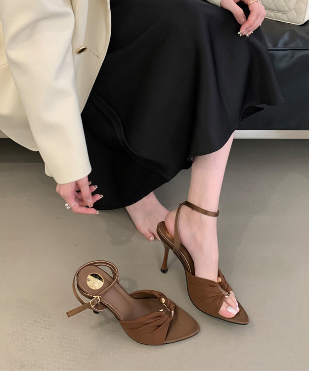 Peep Satin Sandals Brown Stiletto Splicing Toe Chic FashionChic
