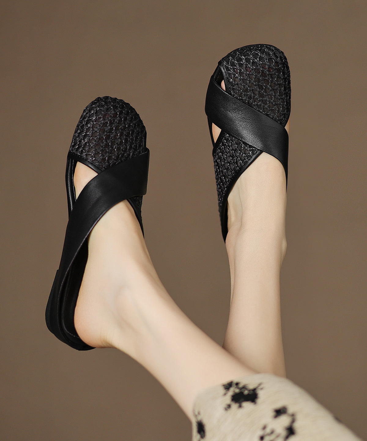 New Slide Sheepskin Sandals Breathable Brown Splicing Mesh FashionChic