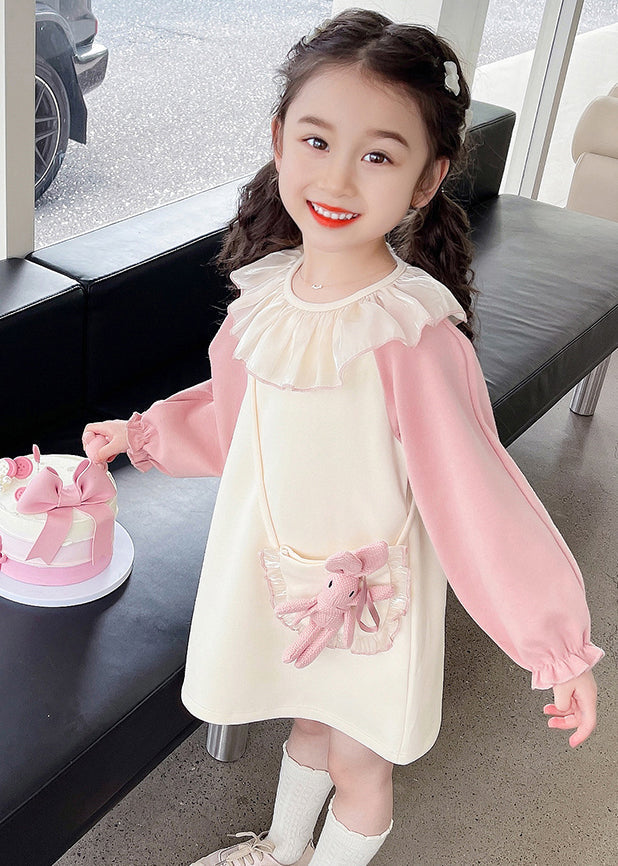 Casual Beige O-Neck Tulle Patchwork Kids Mid Dress Fall SS1059 MM-RCTZ-FDM240601