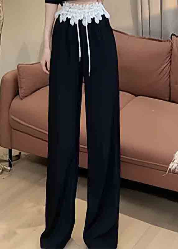 Hooded And Patchwork Pants Sweatshirt Lace Black Casual Straight FashionChic