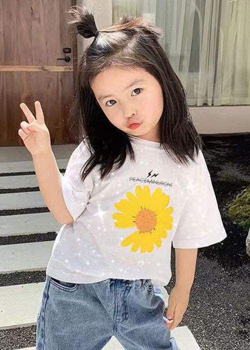 Casual Black O Neck Print Cotton Girls T Shirt Summer YU1031 WS-RCTZ-STP240529