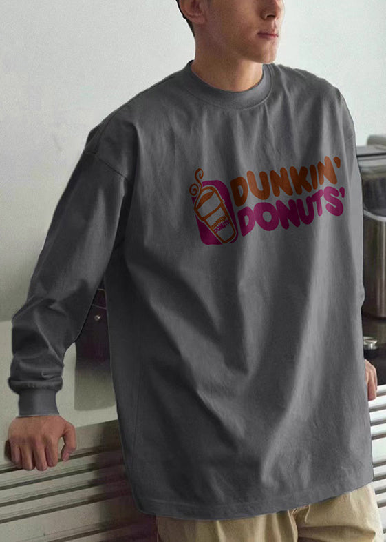 Cotton Neck Men Spring Print O T Black Casual Shirts FashionChic