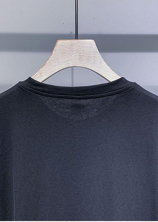 Patchwork T Cotton Black Casual Men Drawstring Oversized Shirt FashionChic