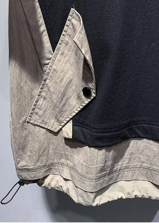 Patchwork T Cotton Black Casual Men Drawstring Oversized Shirt FashionChic