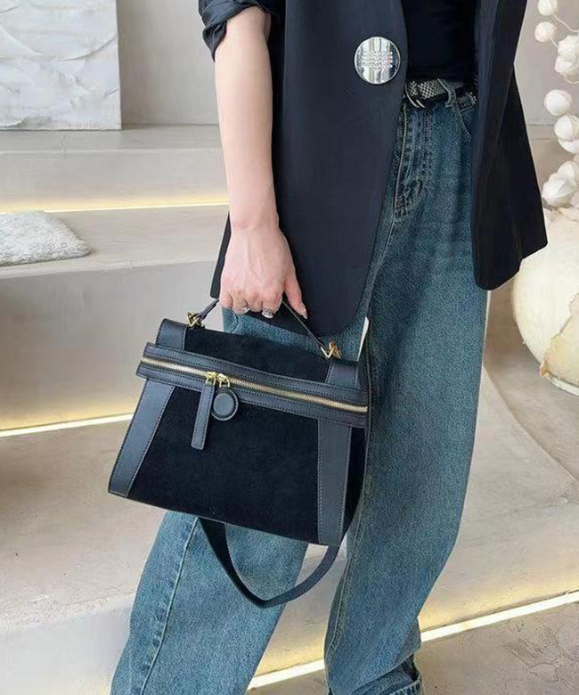 Casual Black Patchwork Faux Leather Messenger Bag UU1066 Bag-BGS240527