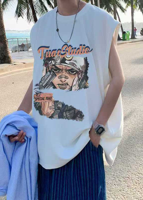 Summer Oversized Tanks Cotton Mens Black Print Casual FashionChic