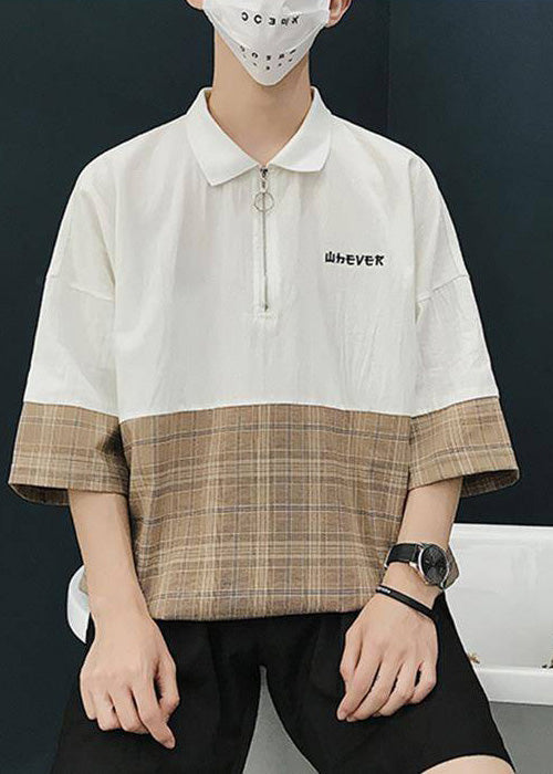 Casual Up Patchwork Black Apparel Men Shirts Zip Cotton Polo FashionChic