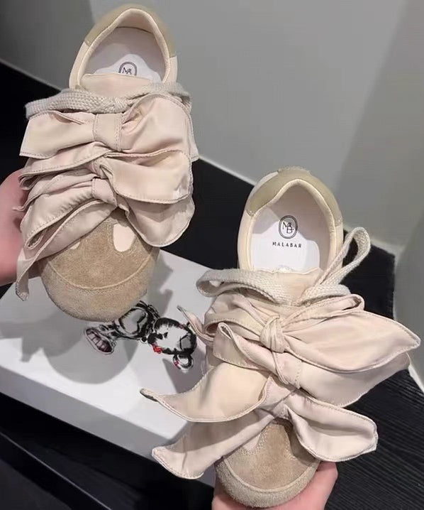 Apricot For Women Casual Flat Shoes Splicing Bow Suede FashionChic