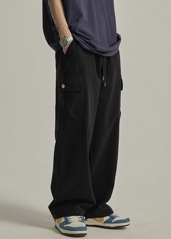 Cotton Casual Summer Waist Brown Elastic Pockets Men Pants FashionChic