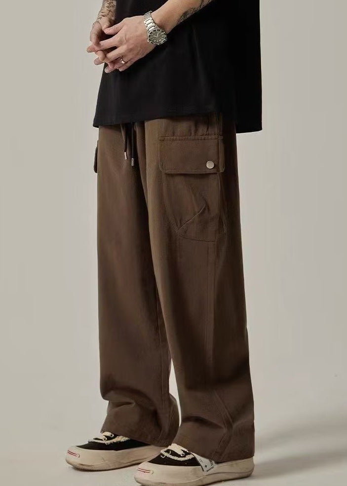 Cotton Casual Summer Waist Brown Elastic Pockets Men Pants FashionChic