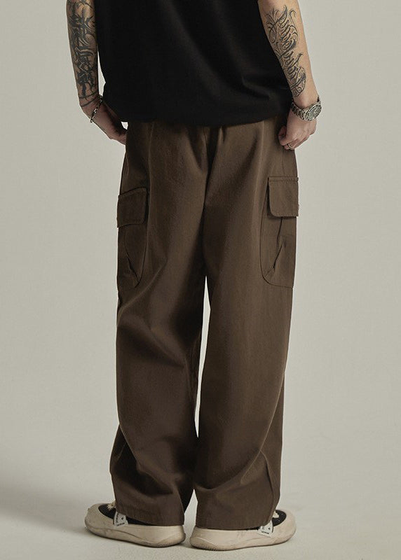 Cotton Casual Summer Waist Brown Elastic Pockets Men Pants FashionChic