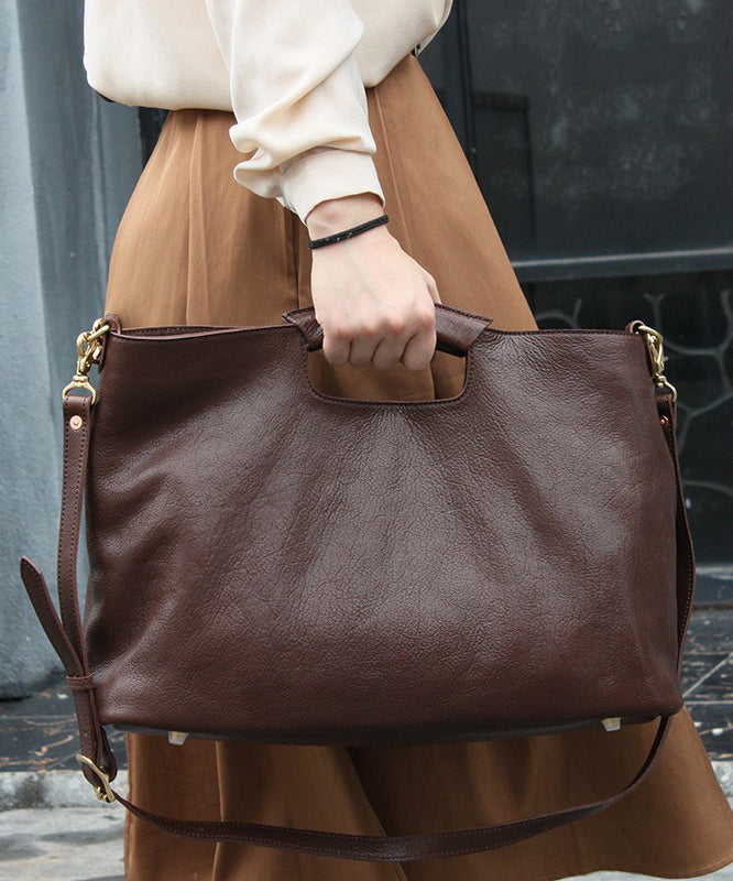 Casual Coffee Calf Leather Satchel Bag Handbag MM042 Bag-BGS240620