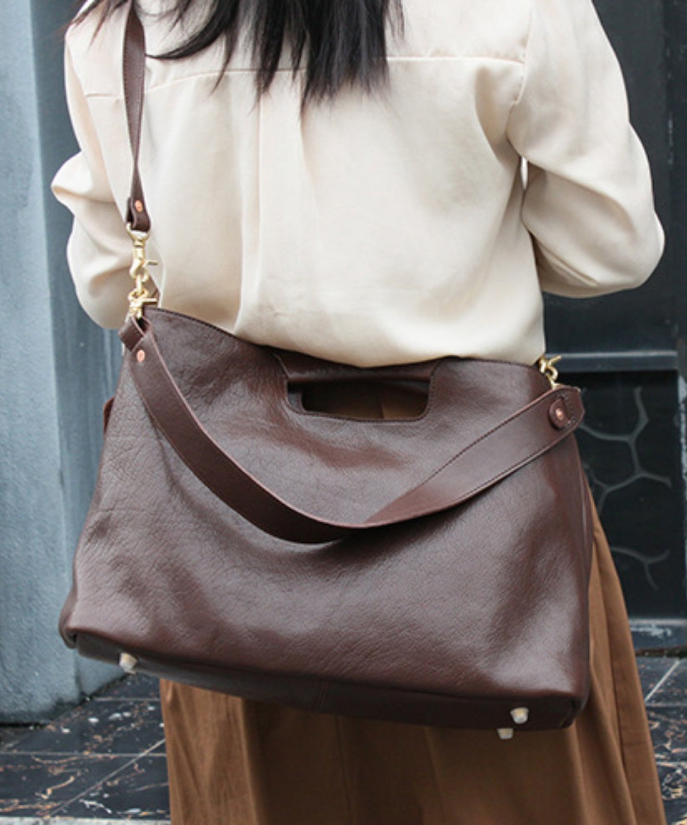 Casual Coffee Calf Leather Satchel Bag Handbag MM042 Bag-BGS240620