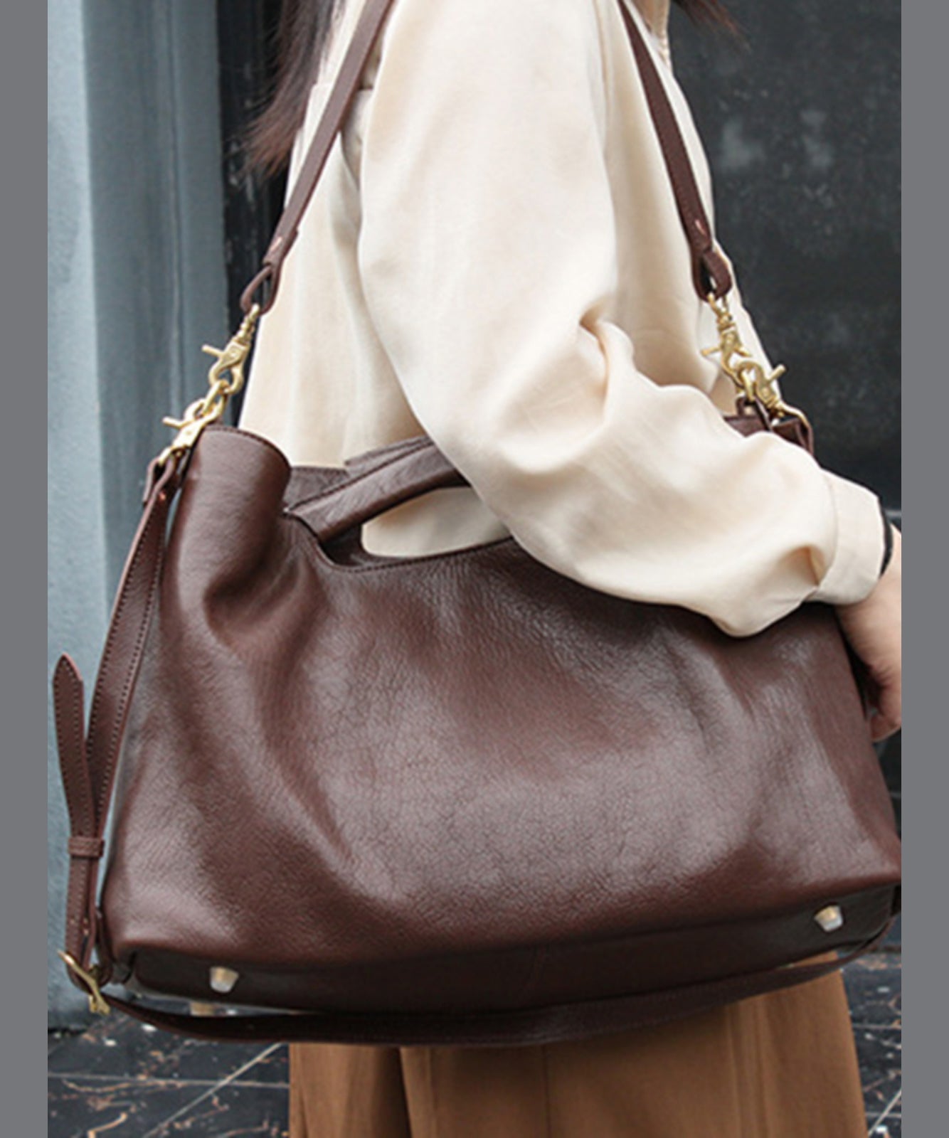 Casual Coffee Calf Leather Satchel Bag Handbag MM042 Bag-BGS240620
