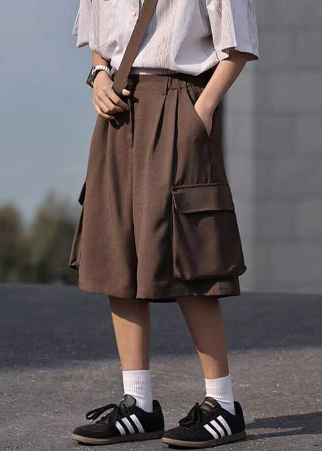 Casual Coffee Patchwork High Waist Mens Crop Pants Summer YT016 Men-Silk-MENCP240721