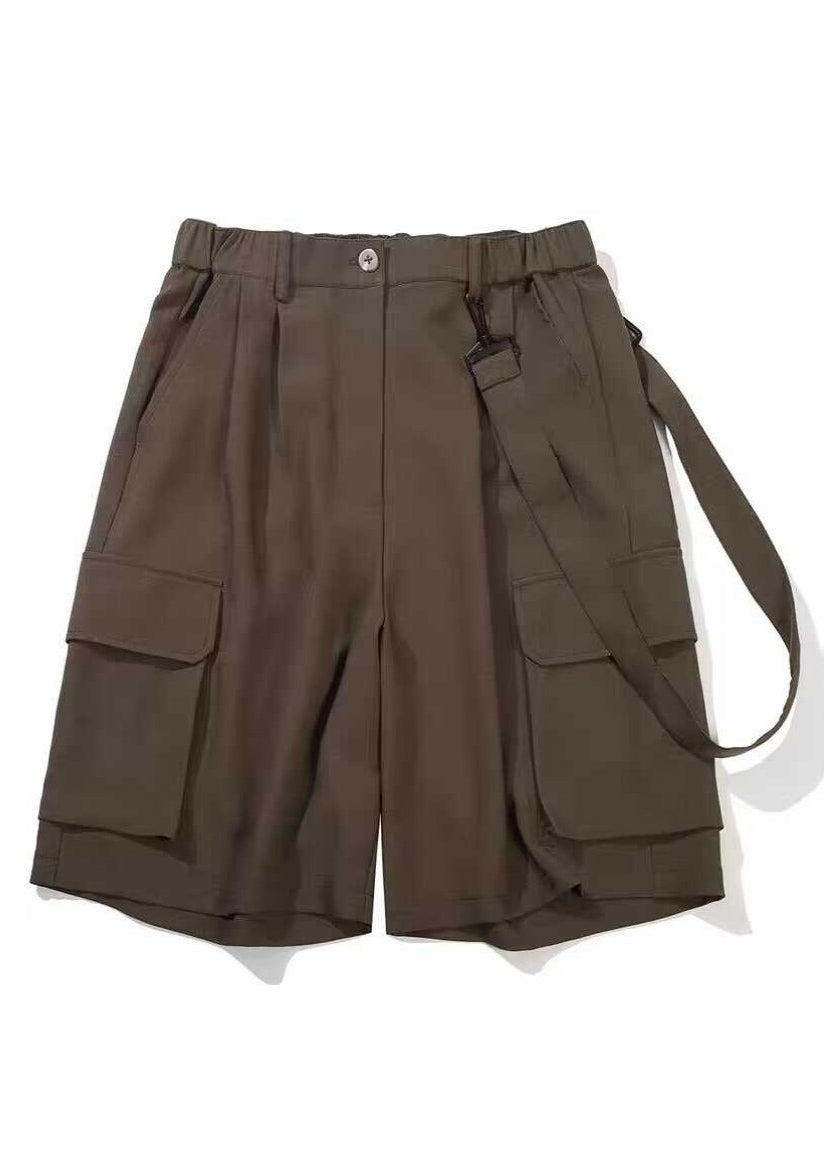 Casual Coffee Patchwork High Waist Mens Crop Pants Summer YT016 Men-Silk-MENCP240721