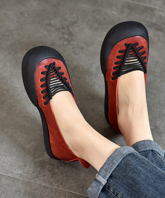 Shoes Red Comfortable Leather Splicing Casual Feet Flat Cowhide FashionChic