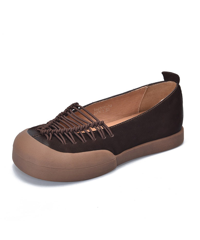 Shoes Red Comfortable Leather Splicing Casual Feet Flat Cowhide FashionChic
