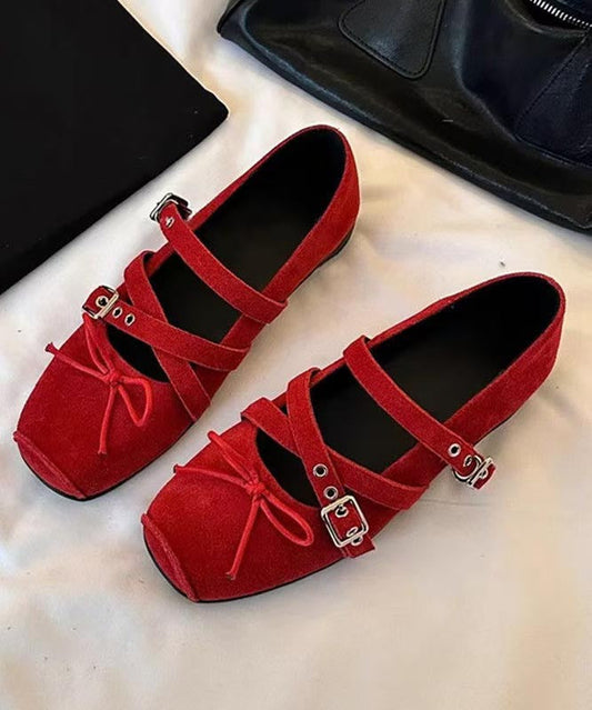 Suede Strap Splicing Cross Comfy Bow Red Casual Shoes Heel Wedge FashionChic
