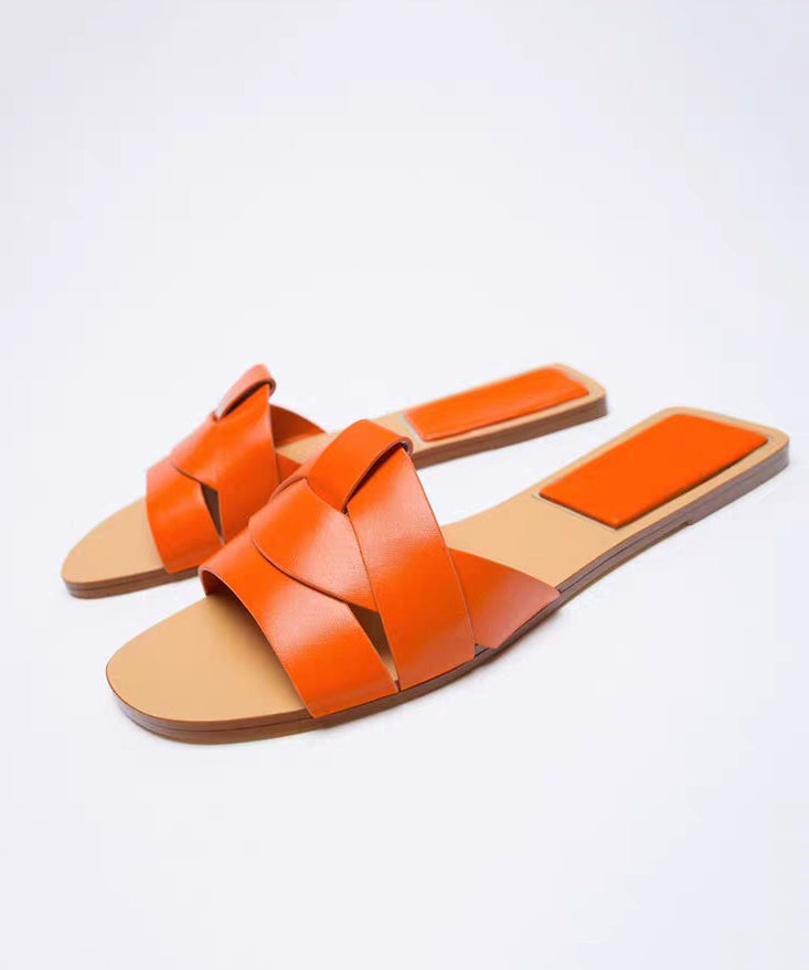 Slippers Flat Peep Toes Cross Denim Casual Toe Summer Blue Strap FashionChic