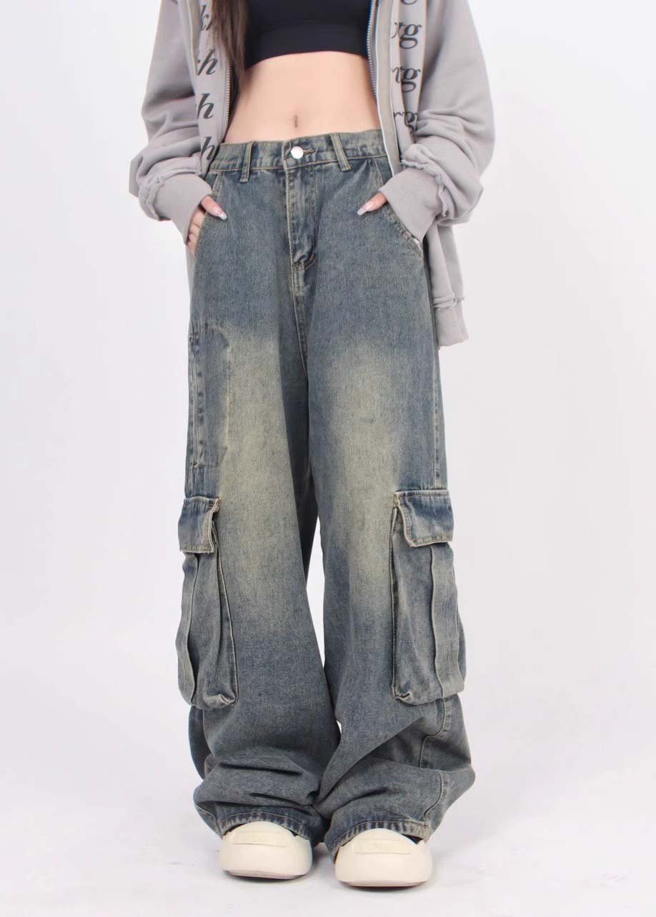 Casual Denim Blue Patchwork Pockets Men Straight Pants Summer SA031 Men-casual-MENP240726