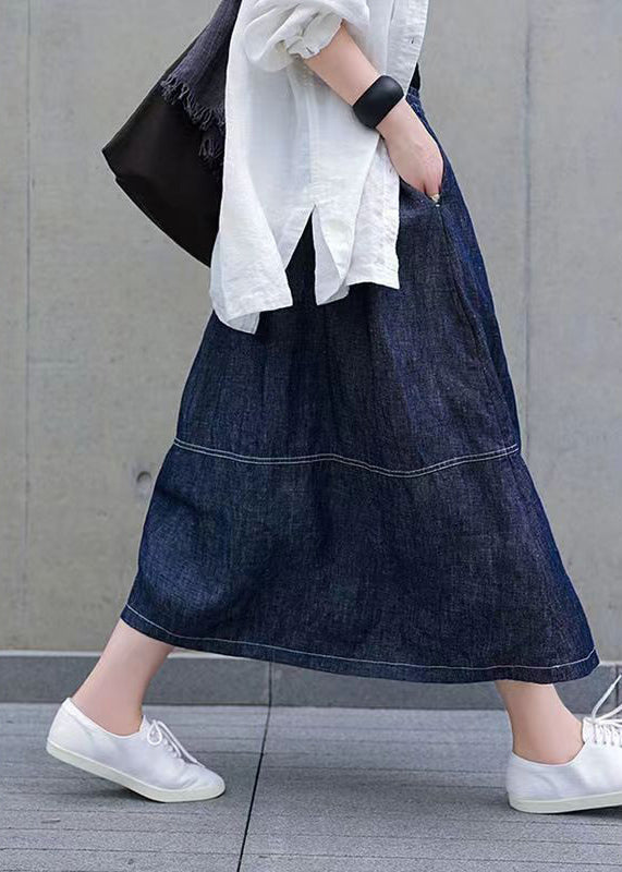 Casual Denim Blue Pockets Elastic Waist Patchwork Skirts Spring VB1060