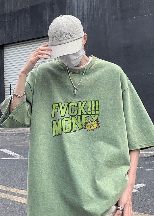 Green Print Grass Tees Casual Men Oversized Graphic Cotton Summer FashionChic