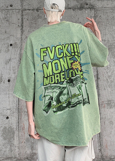 Green Print Grass Tees Casual Men Oversized Graphic Cotton Summer FashionChic