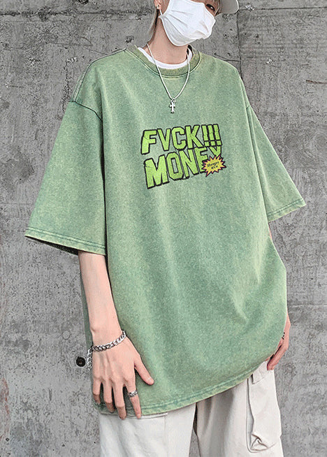 Green Print Grass Tees Casual Men Oversized Graphic Cotton Summer FashionChic