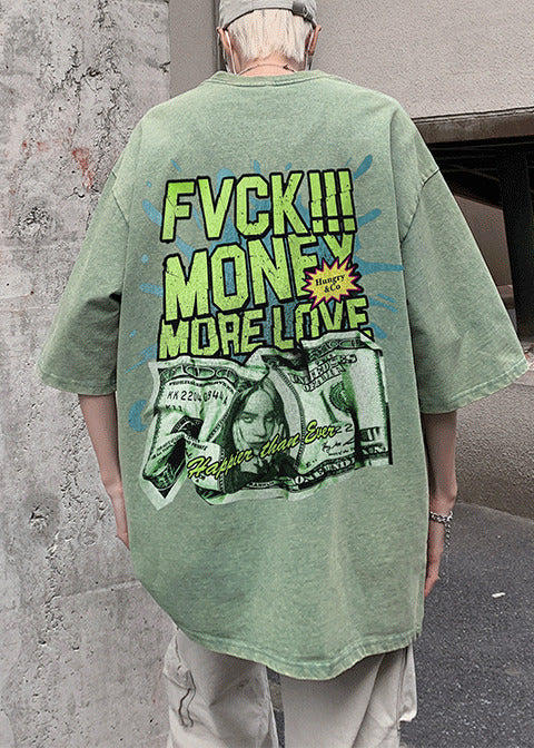 Green Print Grass Tees Casual Men Oversized Graphic Cotton Summer FashionChic