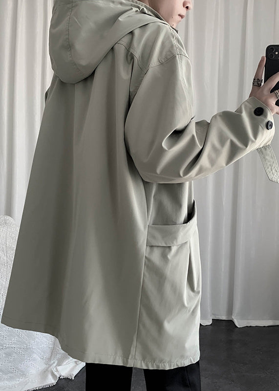 Casual Green Hooded Zippered Pockets Cotton Men Coat Spring YQ015 ABC