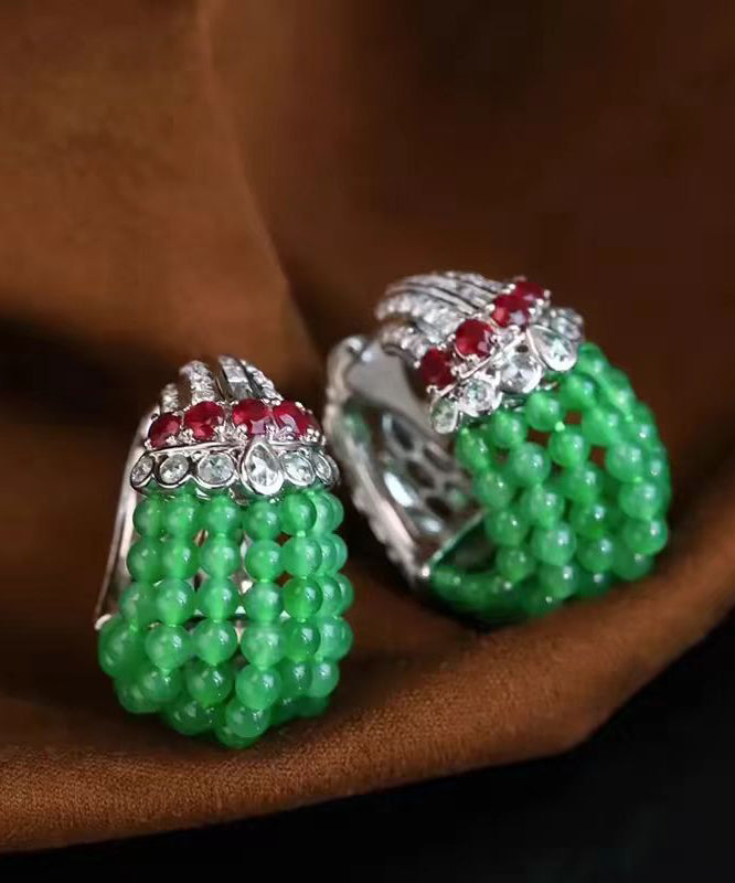 Casual Green Sterling Silver Beading Hoop Earrings RA017 ABC
