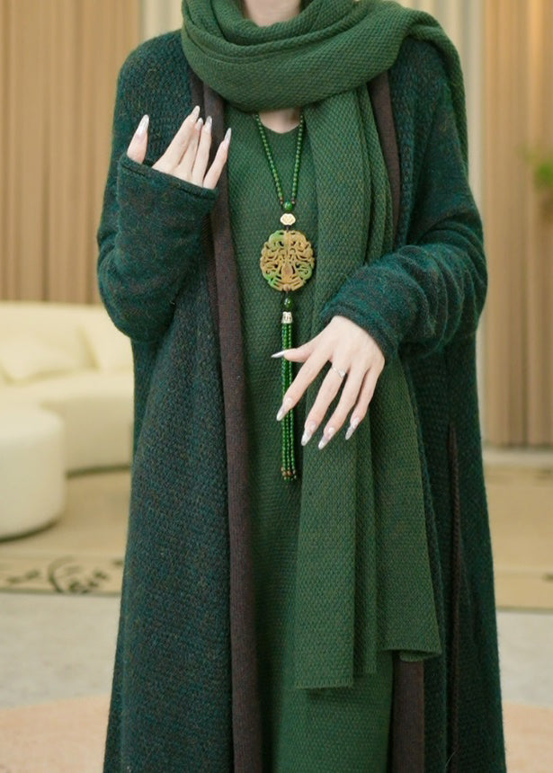 Casual Green V Neck Cozy Warm Cotton Knit Long Cardigans Winter RF031 ABC