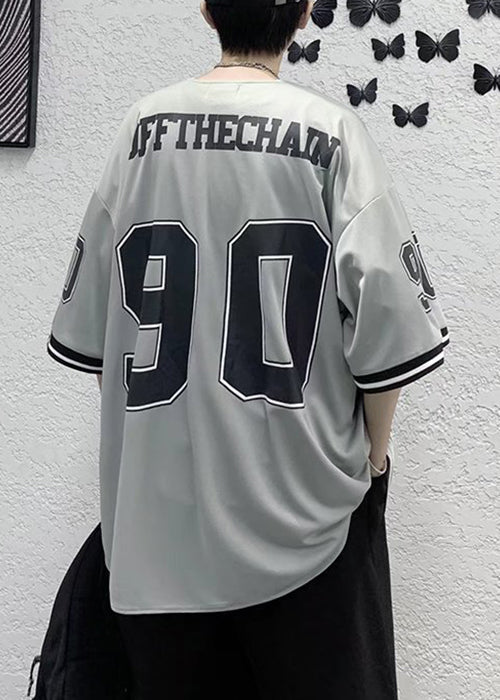 Casual Cotton Shirts Half Sleeve Mens Button Print Grey FashionChic