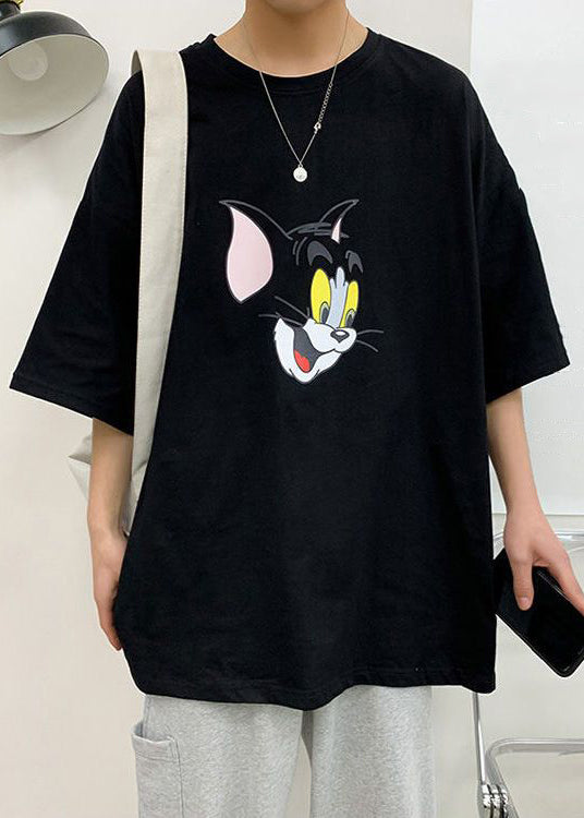 Shirt Cotton Summer Cats Grey T Casual Men Print FashionChic