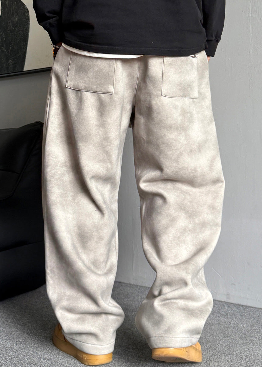 Casual Grey Pockets Elastic Waist Warm Fleece Men Pants Spring RM035 ABC