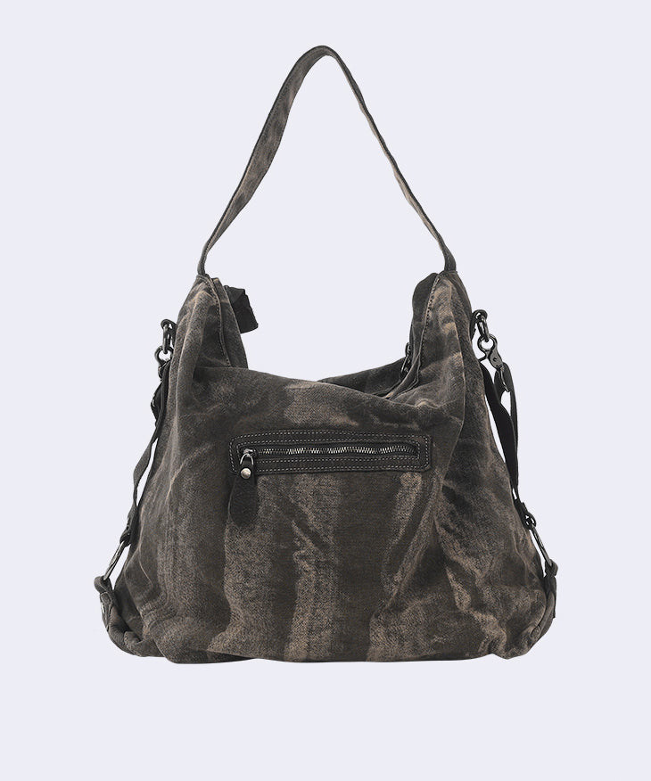 Casual Large Capacity Coffee Calf Leather Patchwork Canvas Satchel Bag Handbag MM048 Bag-BGS240620