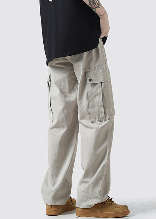 Waist Mens Crop High Pockets Grey Light Cotton Pants Casual FashionChic
