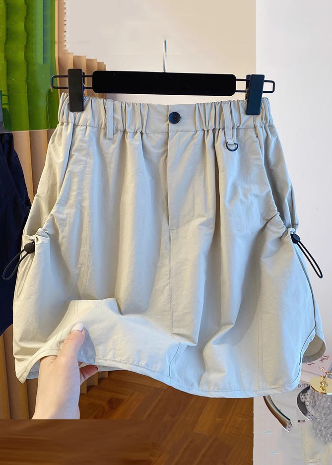 Casual Light Grey Pockets High Waist Cotton Skirts Summer QE016 MZF-SKTS240927