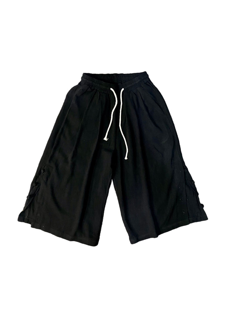 Casual Linen Pockets Button Elastic Waist Cotton Men Crop Pants Summer SA054 Men-casual-MENCP240726