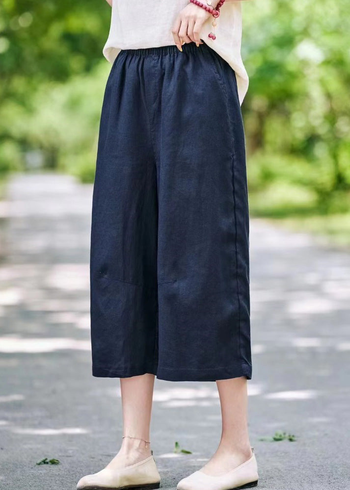 Crop Elastic Mulberry Summer Waist Pants Casual Linen Pockets FashionChic