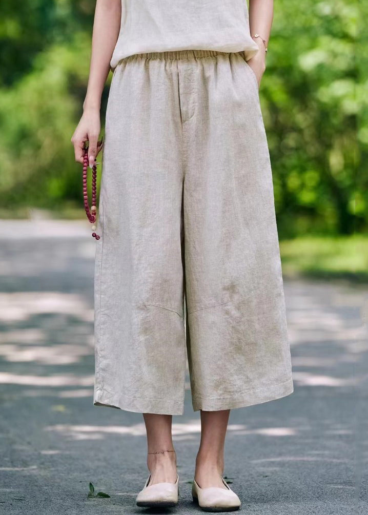 Crop Elastic Mulberry Summer Waist Pants Casual Linen Pockets FashionChic
