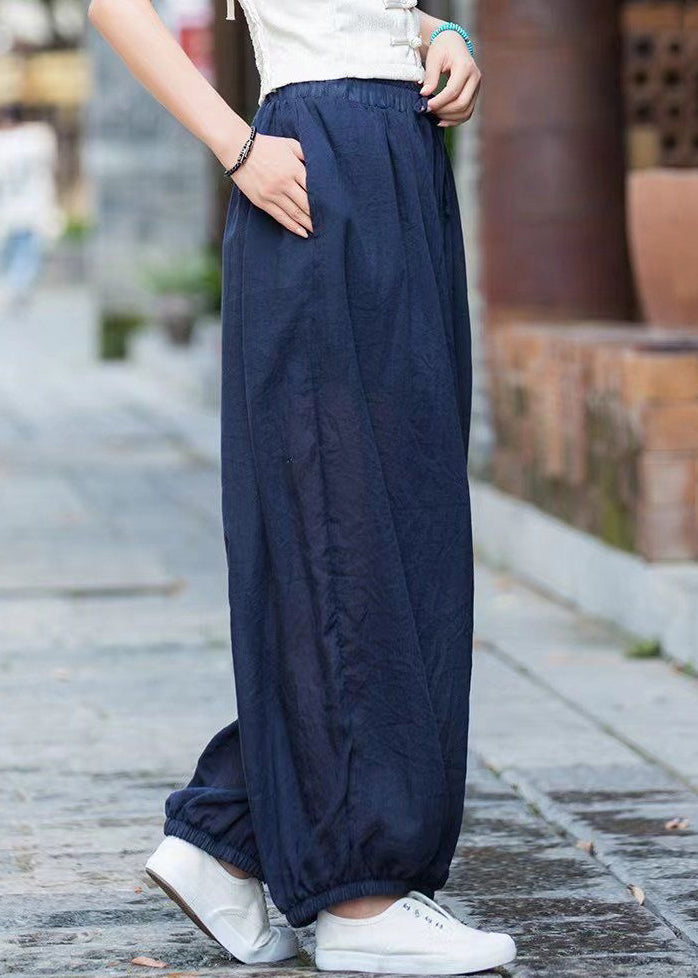 Casual Navy Pockets Elastic Waist Cotton Lantern Pants Summer QK013 BB-LPTS241022
