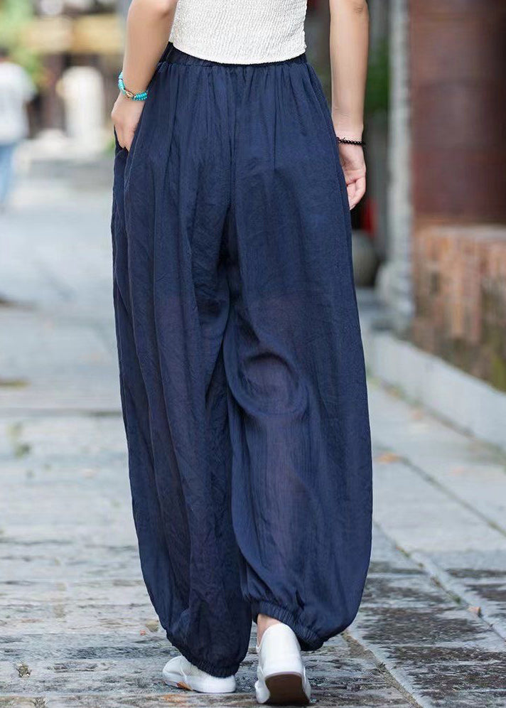 Casual Navy Pockets Elastic Waist Cotton Lantern Pants Summer QK013 BB-LPTS241022