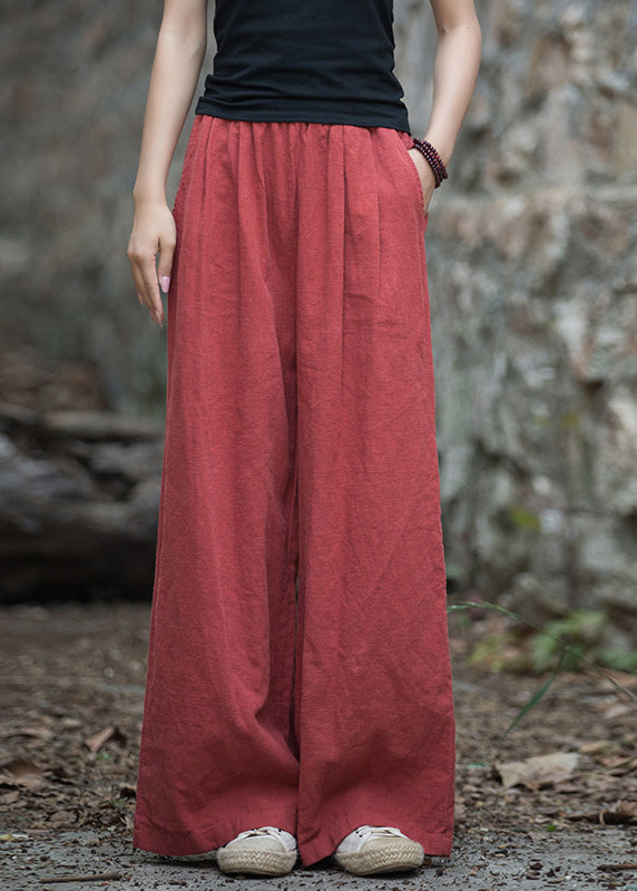 Casual Navy Pockets Elastic Waist Linen Wide Leg Pants Summer LK017 GK-LPTS240710