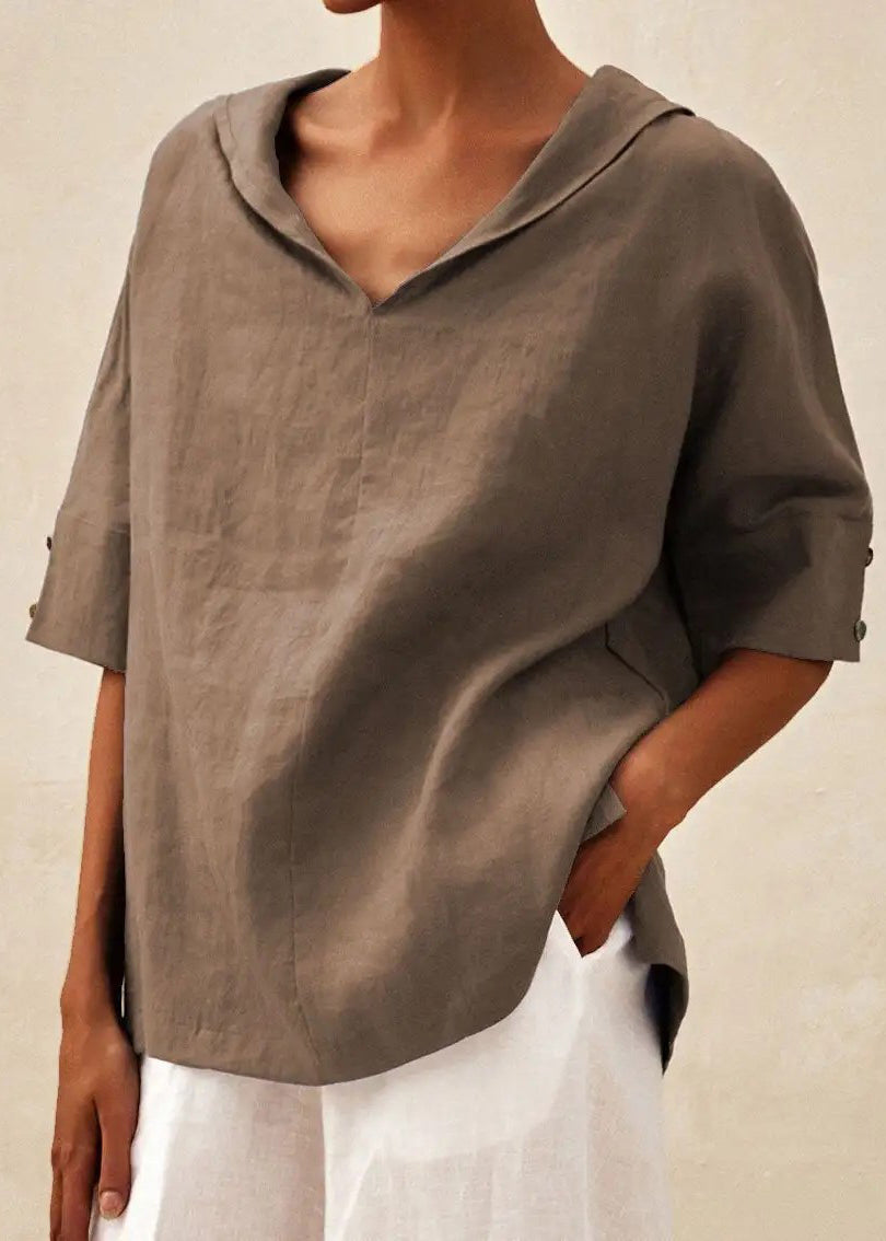 Shirts Sleeve Open Orange Casual Short Side O-Neck FashionChic
