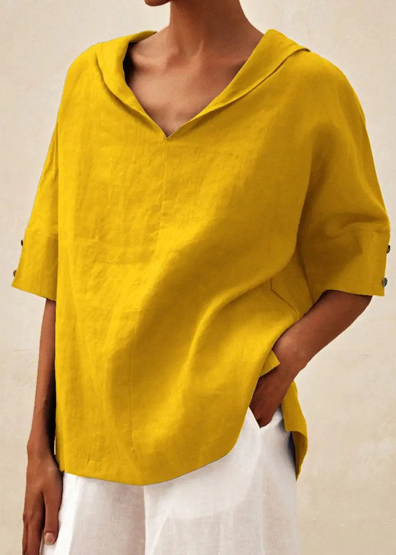 Shirts Sleeve Open Orange Casual Short Side O-Neck FashionChic