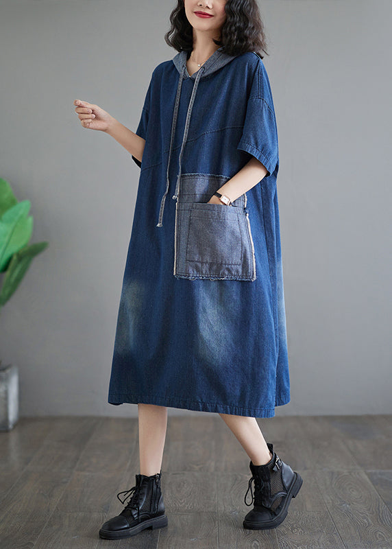 Casual Plus Size Blue Hooded Patchwork Denim Dress Summer AP074 GK-SDL240718