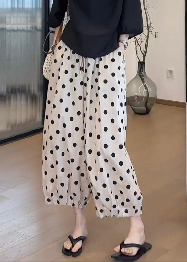 Elastic Pants Waist Lantern Casual Dot Print Pockets Cotton FashionChic
